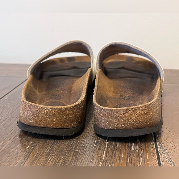 Birkenstock Betula White Leather Sandals Slides size 38 Women’s  7 Soft Footbed - Picture 7 of 9